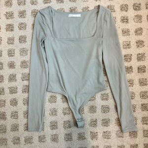 OAK + FORT Sage Green Long Sleeve Square Neck Bodysuit